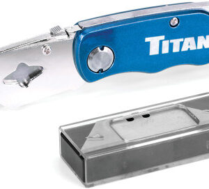 TITAN   Tit-11018 Folding Utility Knife W/ 5 Extra Blades, Blue